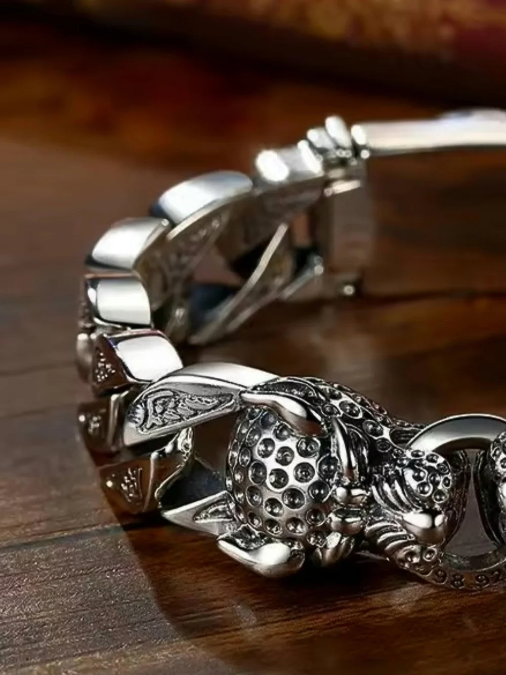Fashion 925 Sterling Silver  Two Head Dragon Stainless Steel Bracelet for Men
